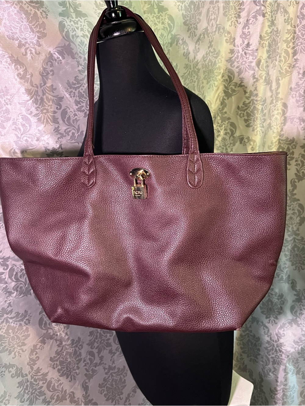 BCBG Paris Pebbled Leather Tote in Burgundy
